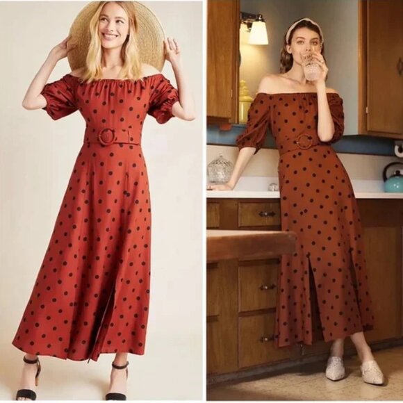 Maeve Anthropologie On-or-Off the Shoulder Polka Dot Maxi Dress - Picture 1 of 6